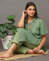 Forest Green Jangla Design Kurta And Botton